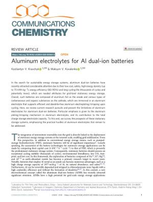 Aluminum Electrolytes for Al Dual-Ion Batteries ✉ ✉ Kostiantyn V