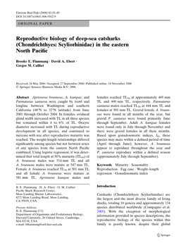 Reproductive Biology of Deep-Sea Catsharks (Chondrichthyes: Scyliorhinidae) in the Eastern North Paciﬁc