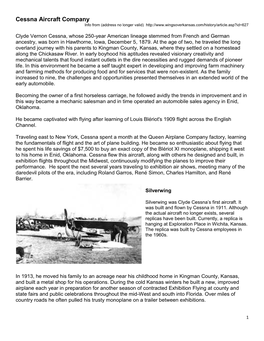Cessna Aircraft Company-A Short History