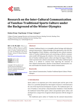 Research on the Inter-Cultural Communication of Yanzhao Traditional Sports Culture Under the Background of the Winter Olympics