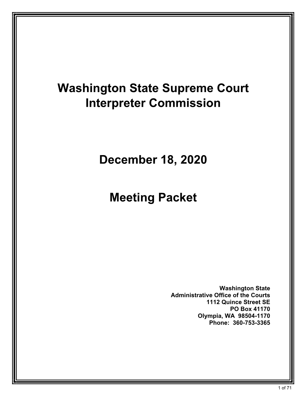 Washington State Supreme Court Interpreter Commission December 18, 2020 Meeting Packet