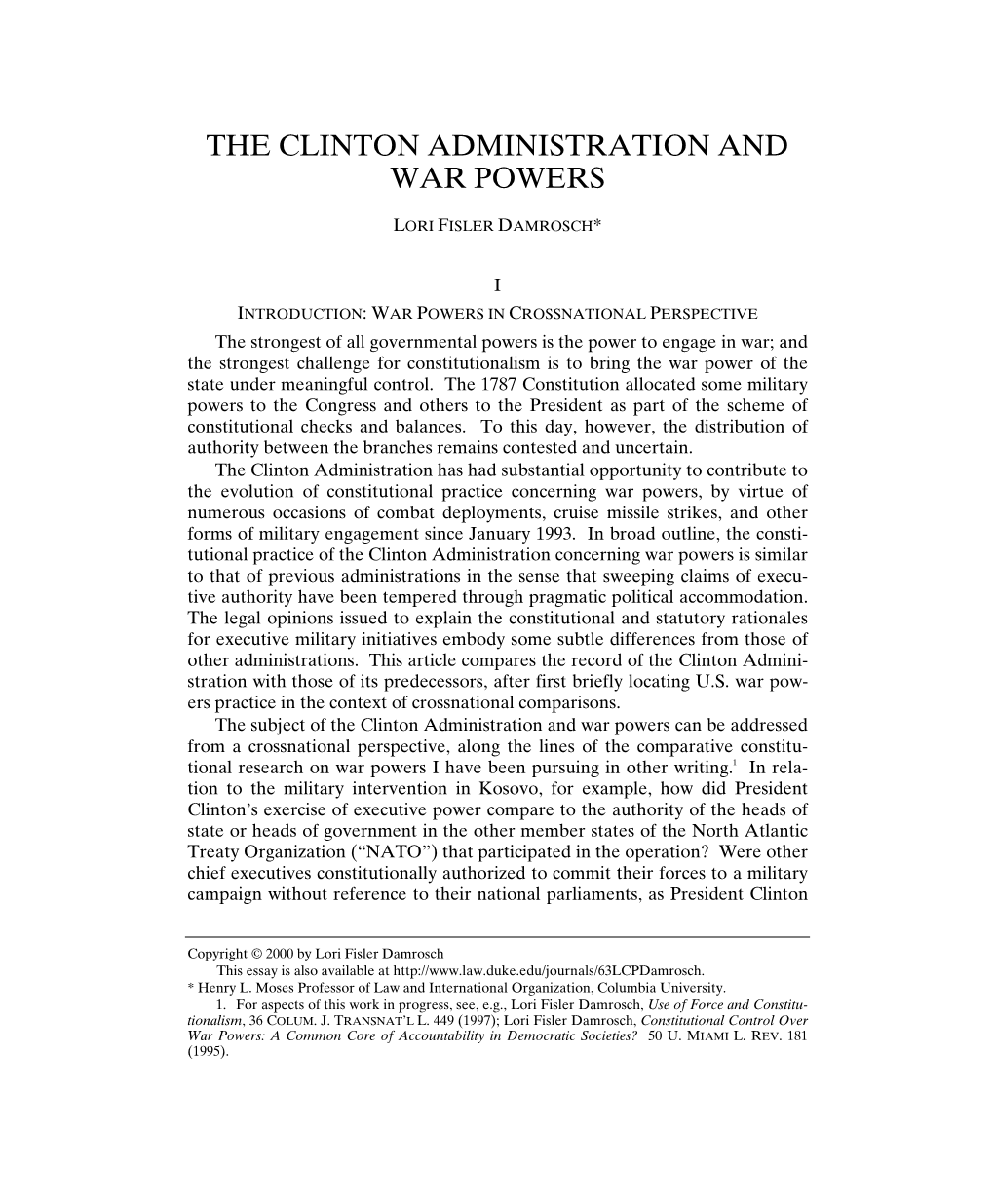 The Clinton Administration and War Powers