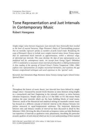 Tone Representation and Just Intervals in Contemporary Music Robert Hasegawa