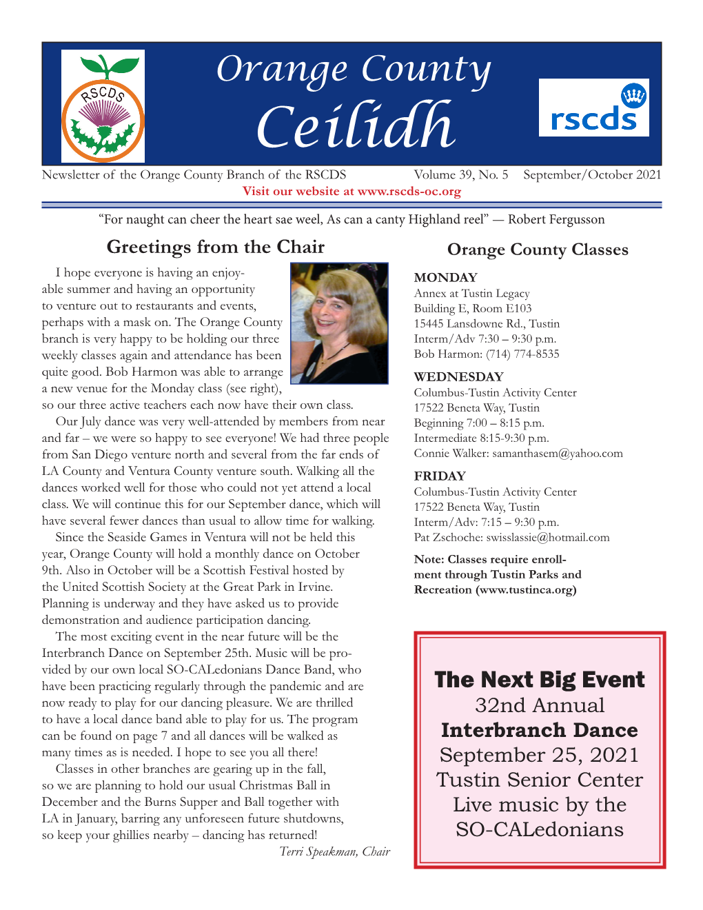 Ceilidh Newsletter of the Orange County Branch of the RSCDS Volume 39, No