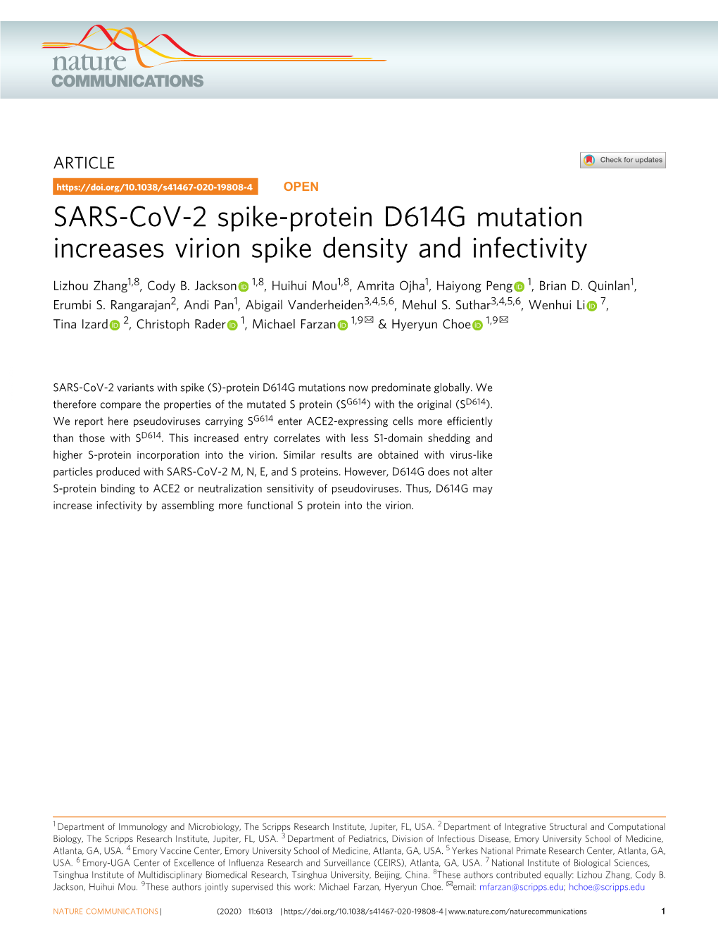 SARS-Cov-2 Spike-Protein D614G Mutation Increases Virion Spike Density and Infectivity