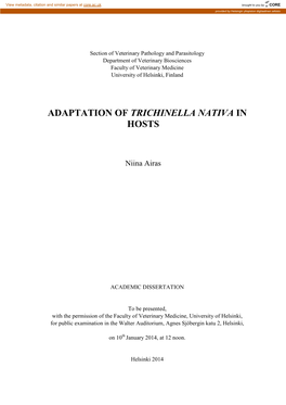 Adaptation of Trichinella Nativa in Hosts