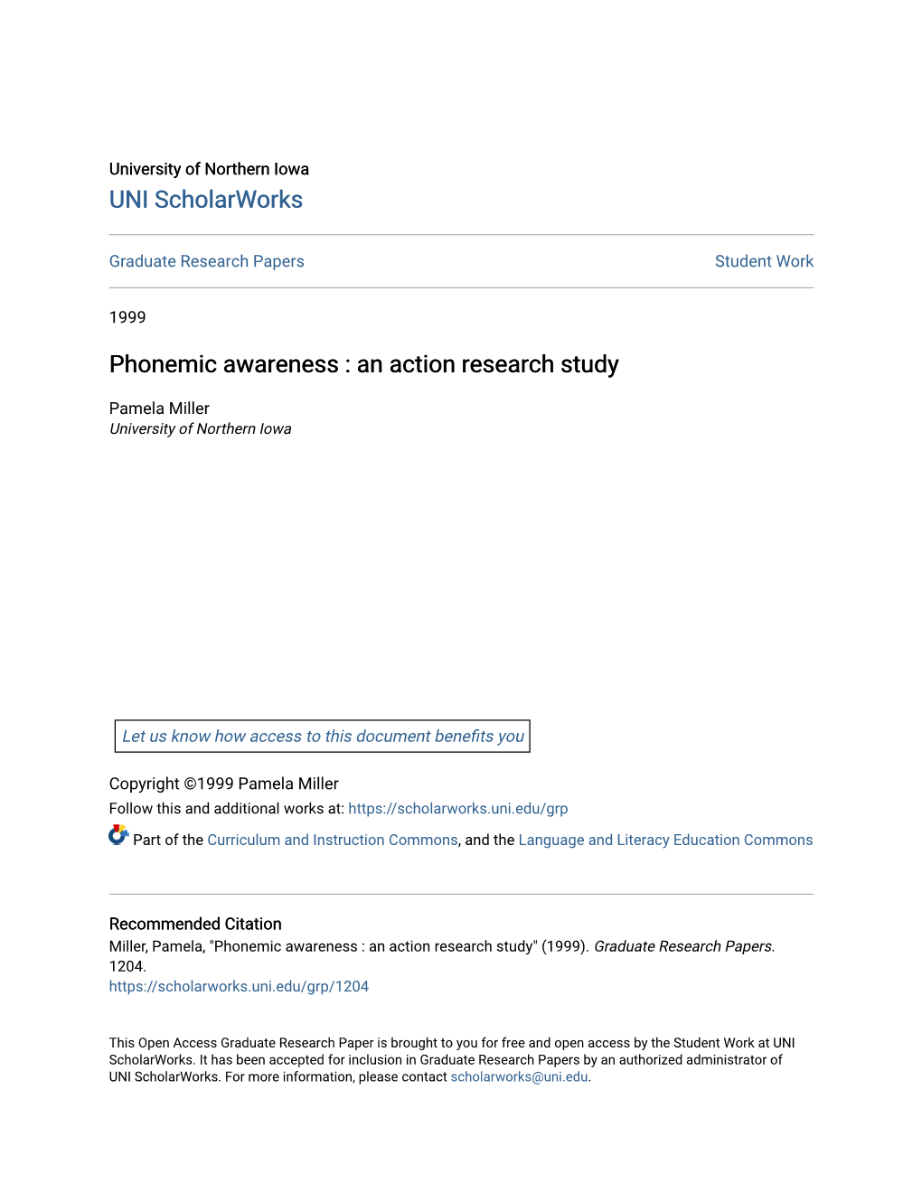 Phonemic Awareness : an Action Research Study