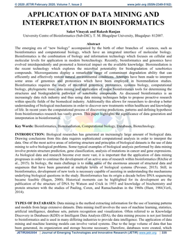 APPLICATION of DATA MINING and INTERPRETATION in BIOINFORMATICS Saket Vinayak and Rakesh Ranjan University Centre of Bioinformatics (Sub-DIC), T