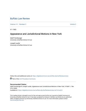 Appearance and Jurisdictional Motions in New York