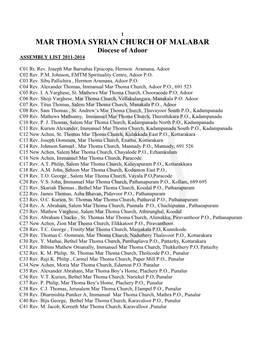 MAR THOMA SYRIAN CHURCH of MALABAR Diocese of Adoor ASSEMBLY LIST 2011-2014