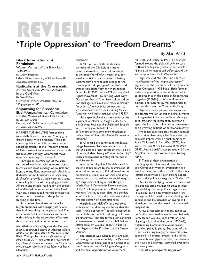 Triple Oppression” to “Freedom Dreams” by Alan Wald Black Internationalist Variations: for Truth and Justice in 1951