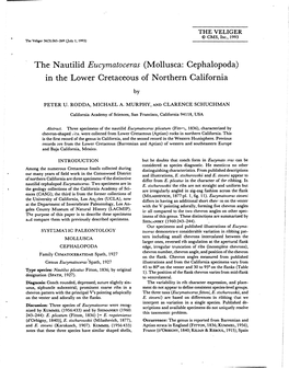 The Nautilid Eucymatoceras (Mollusca: Cephalopoda) in the Lower Cretaceous of Northern California