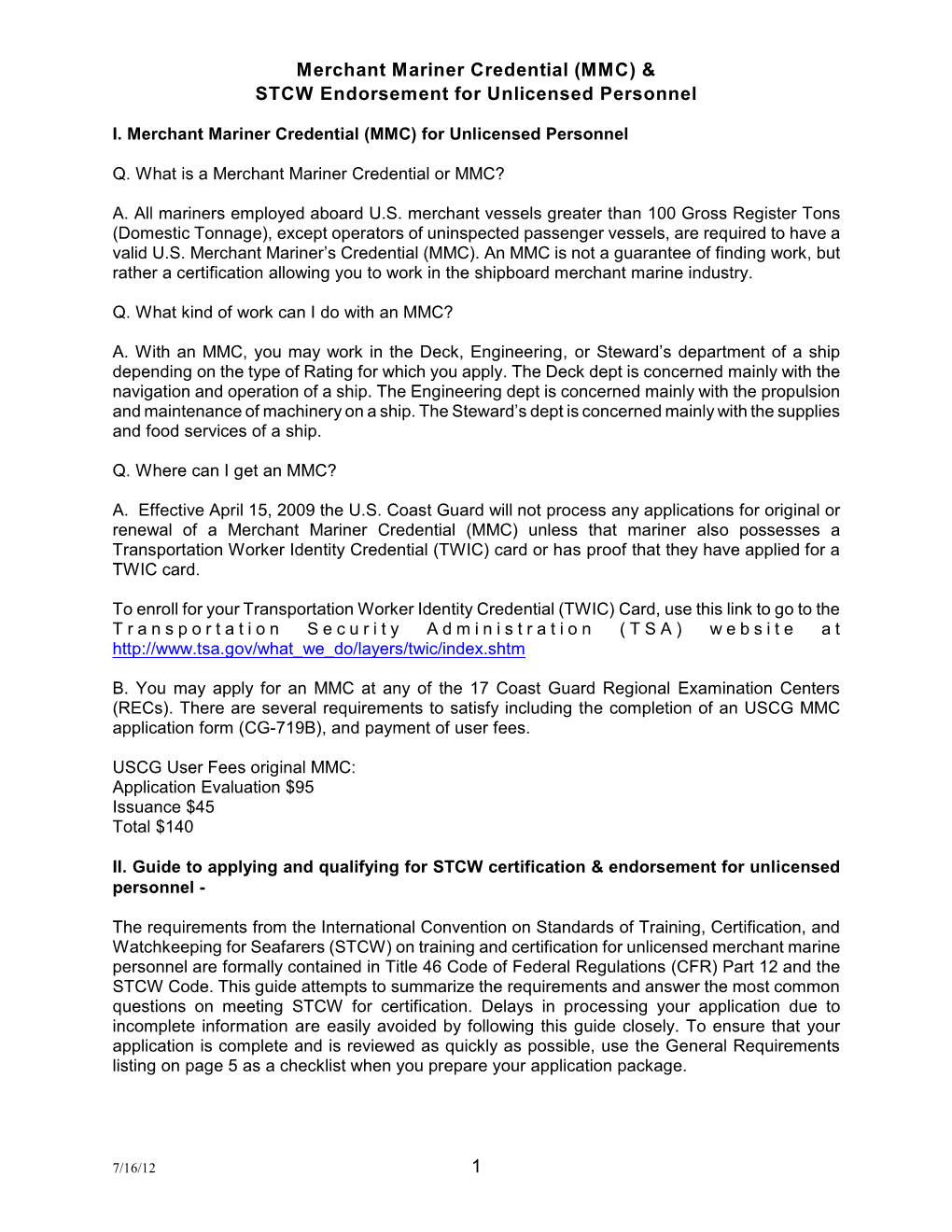 Merchant Mariner Credential (MMC) & STCW Endorsement