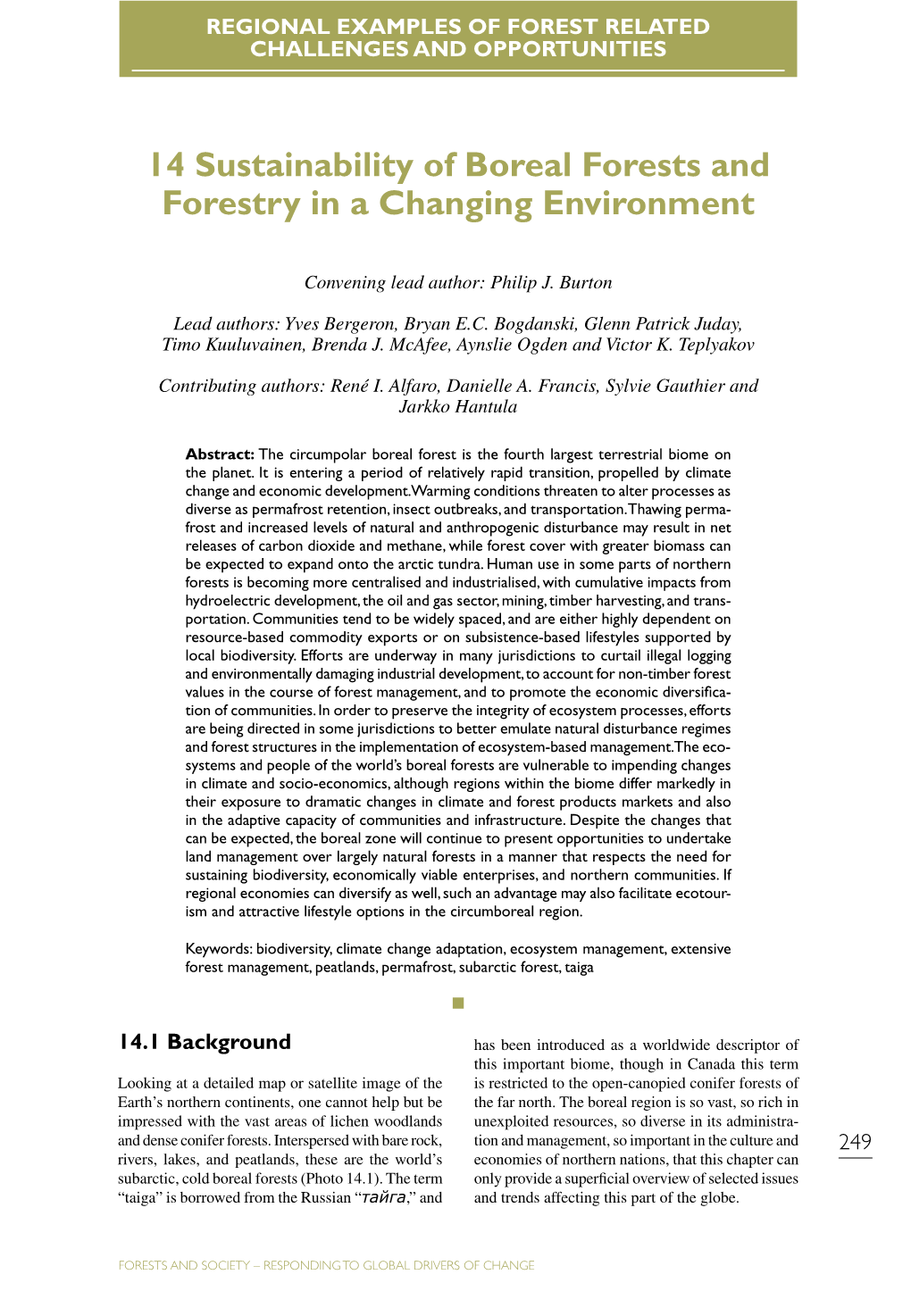 14 Sustainability of Boreal Forests and Forestry in a Changing Environment
