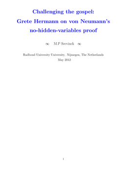 Grete Hermann on Von Neumann's No-Hidden-Variables Proof