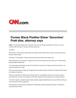 Former Black Panther Elmer 'Geronimo' Pratt Dies, Attorney Says