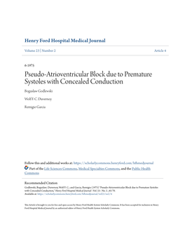 Pseudo-Atrioventricular Block Due to Premature Systoles with Concealed Conduction Boguslaw Godlewski