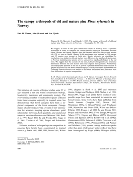 The Canopy Arthropods of Old and Mature Pine Pinus Syl7estris in Norway