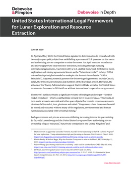 United States International Legal Framework for Lunar Exploration and Resource Extraction