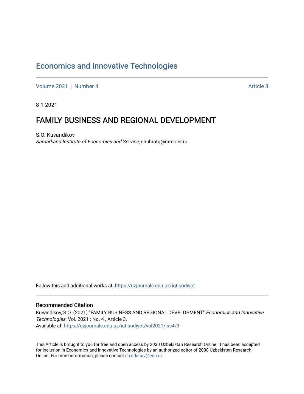 Family Business and Regional Development