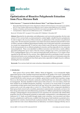 Optimization of Bioactive Polyphenols Extraction from Picea Mariana Bark