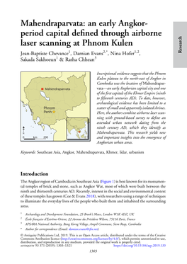 Mahendraparvata: an Early Angkor- Period Capital Defined Through Airborne Laser Scanning at Phnom Kulen