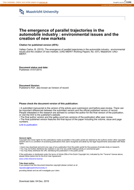 The Emergence of Parallel Trajectories in the Automobile Industry : Environmental Issues and the Creation of New Markets