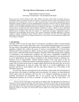 1 the Copy Theory of Movement: a View from PF Željko Bošković and Jairo Nunes University of Connecticut / Universidade De S