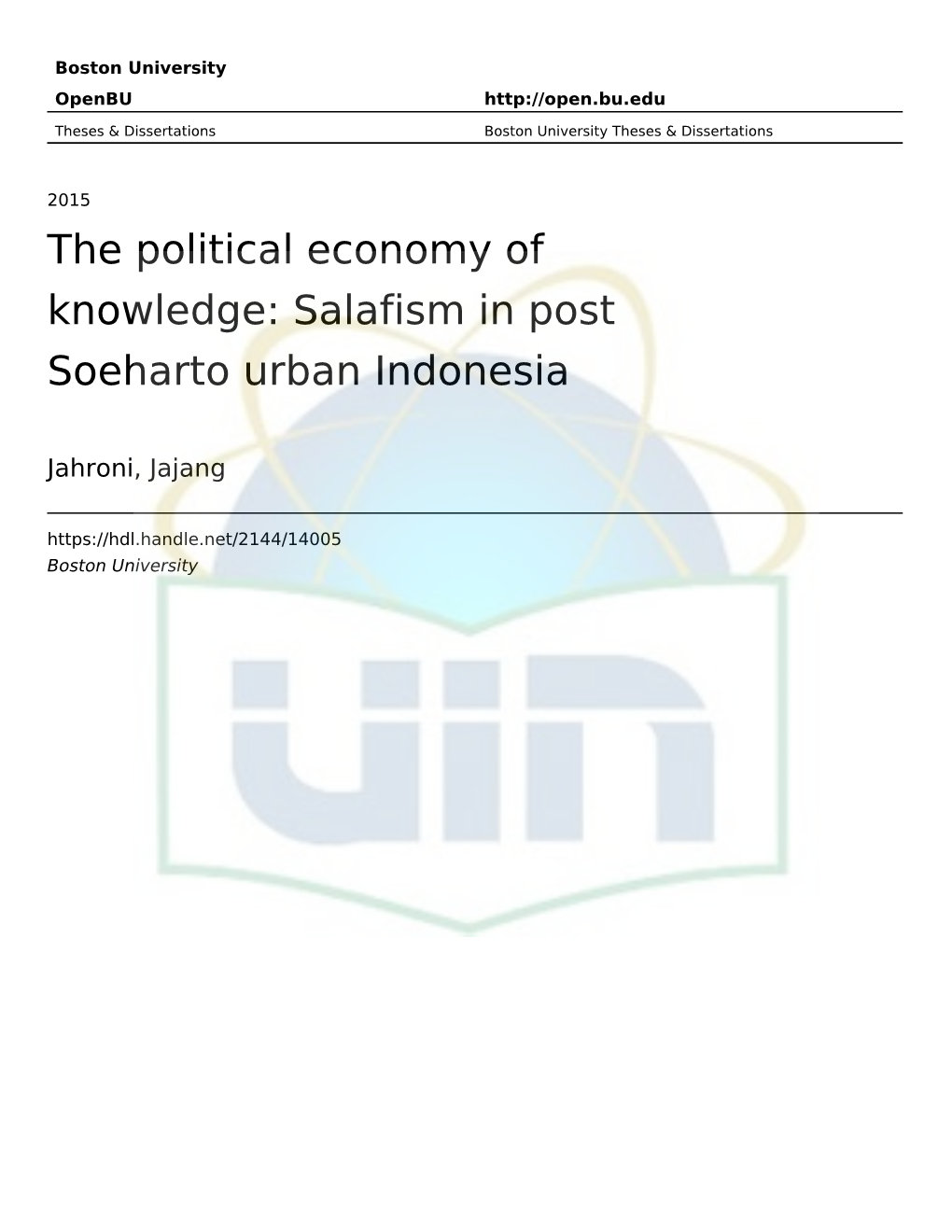 Salafism in Post Soeharto Urban Indonesia