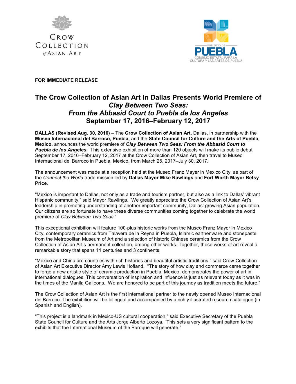 The Crow Collection of Asian Art in Dallas Presents World Premiere of Clay Between Two Seas: from the Abbasid Court to Puebla D