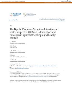 The Bipolar Prodrome Symptom Interview and Scale-Prospective