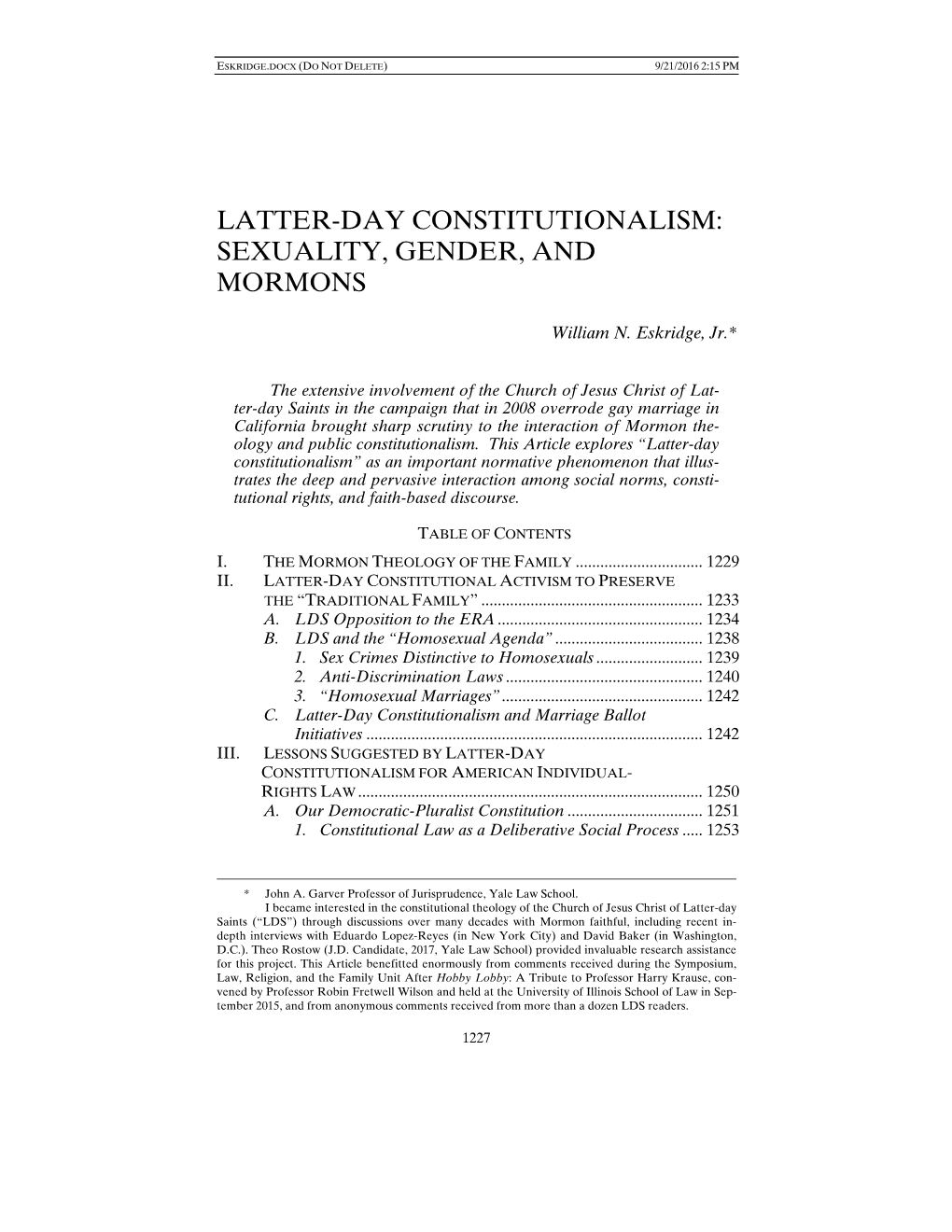Latter-Day Constitutionalism: Sexuality, Gender, and Mormons