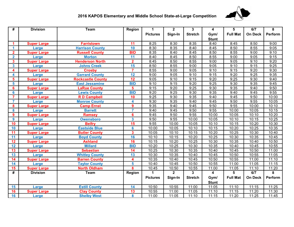 2016 KAPOS Elementary and Middle School State-At-Large Competition