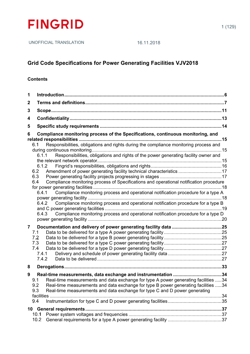 Grid Code Specifications for Power Generating Facilities VJV2018