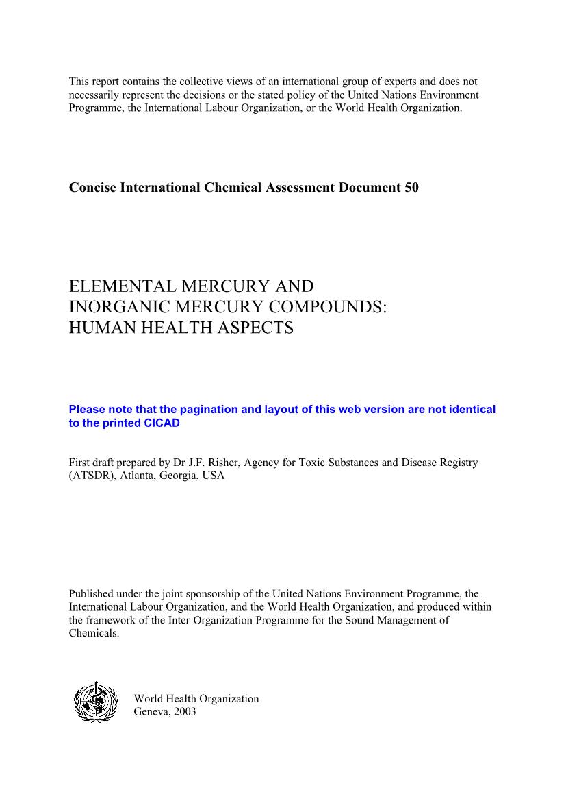 Elemental Mercury and Inorganic Mercury Compounds : Human Health Aspects