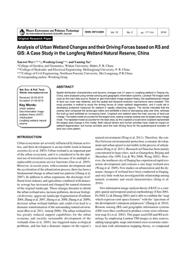 Analysis of Urban Wetland Changes and Their Driving Forces Based on RS and GIS: a Case Study in the Longfeng Wetland Natural Reserve, China
