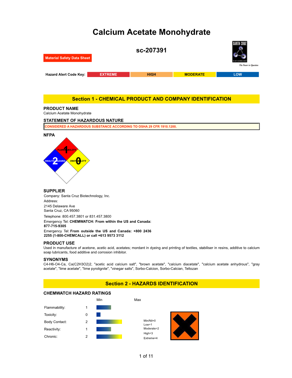 Calcium Acetate Monohydrate