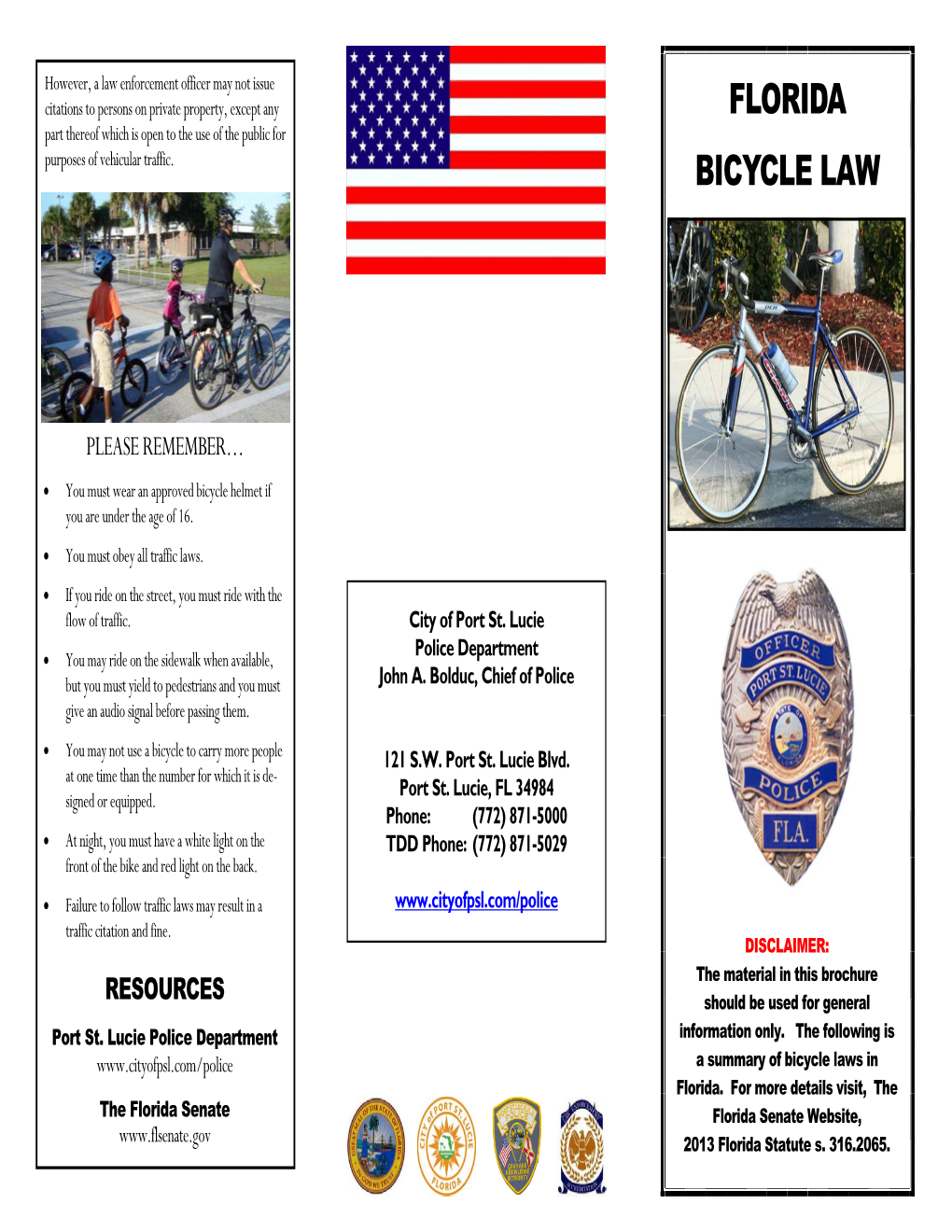 Bicycle Law | Port St. Lucie Police Department