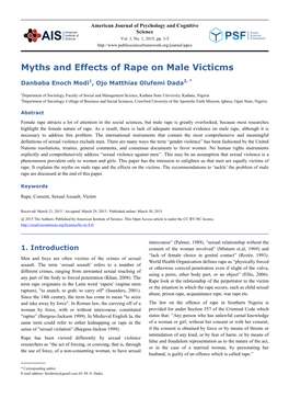 Myths and Effects of Rape on Male Victicms