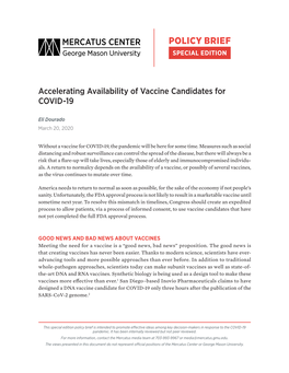 Accelerating Availability of Vaccine Candidates for COVID-19