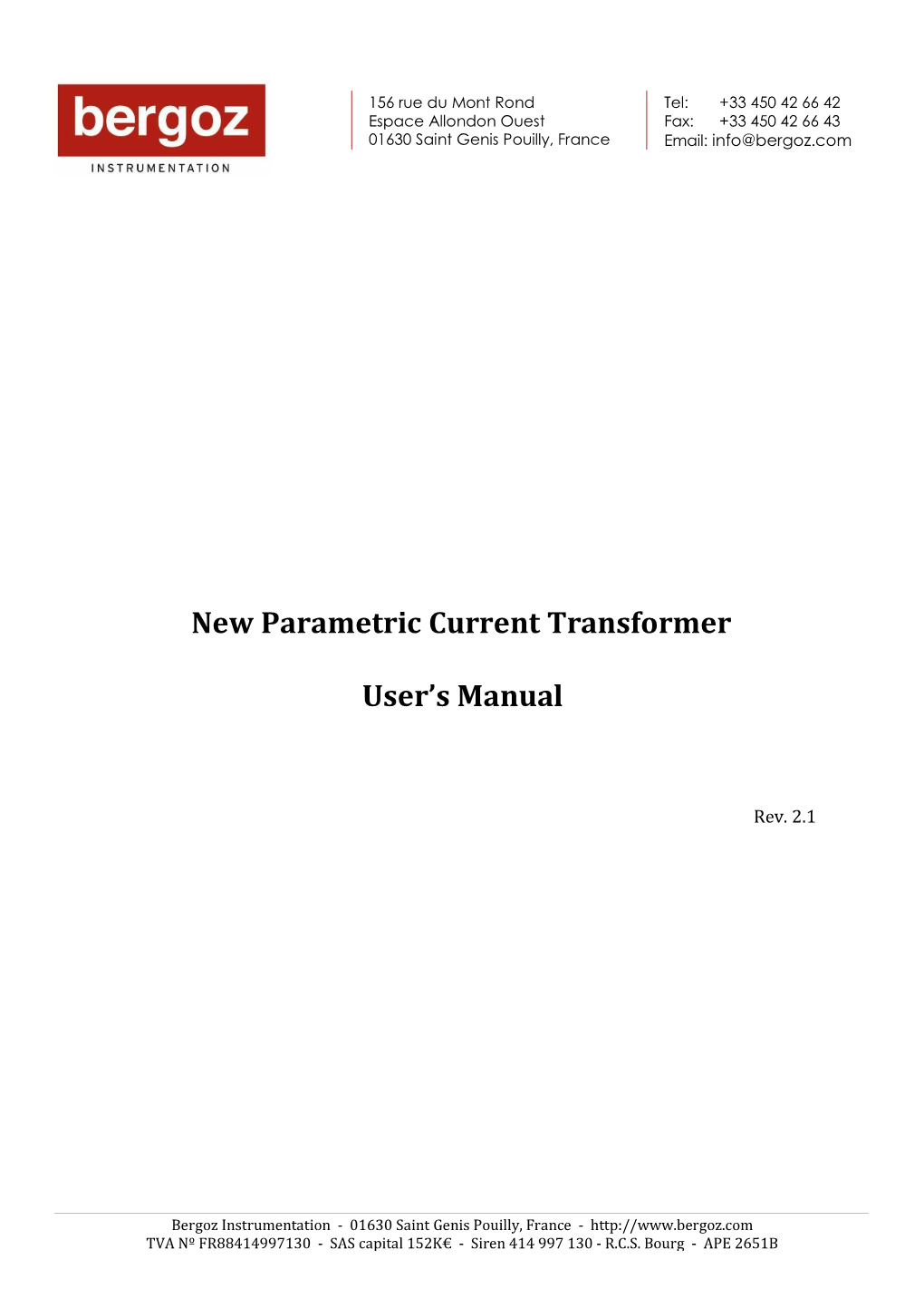 New Parametric Current Transformer User's Manual