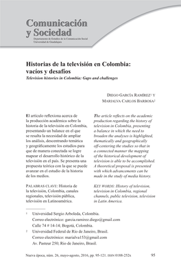 Historias De La Televisión En Colombia: Vacíos Y Desafíos Television Histories in Colombia: Gaps and Challenges