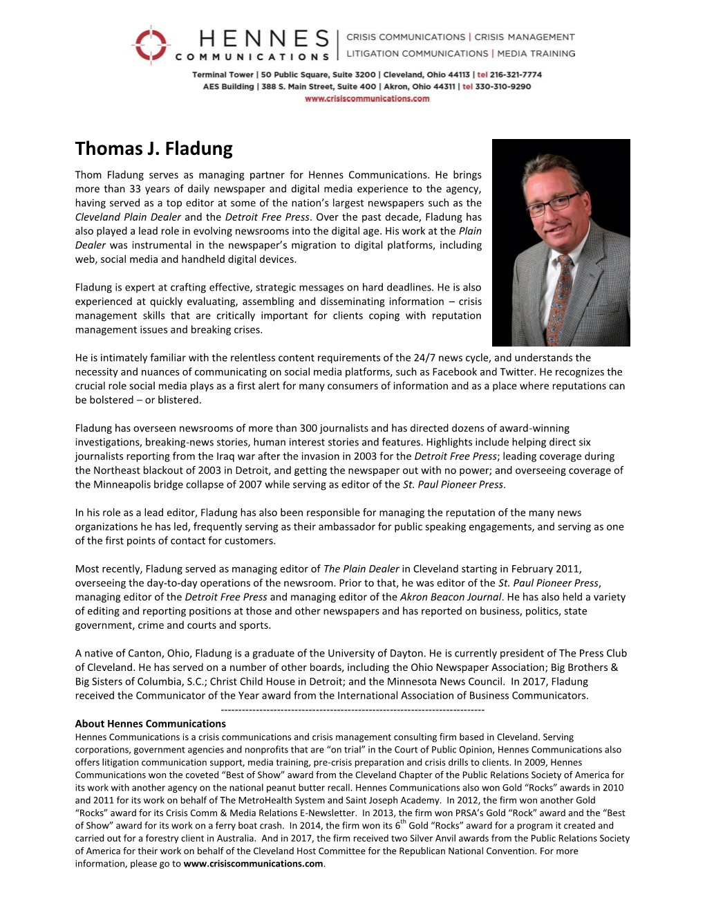 Thomas J. Fladung Thom Fladung Serves As Managing Partner for Hennes Communications