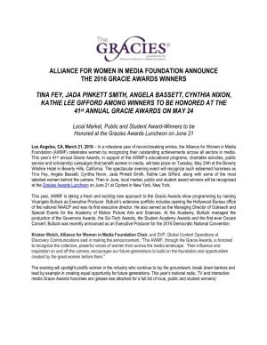 Alliance for Women in Media Foundation Announce the 2016 Gracie Awards Winners
