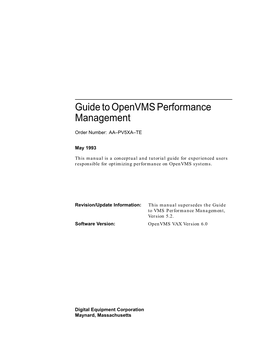 Guide to Openvms Performance Management