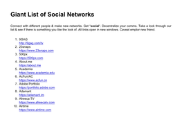 Giant List of Social Networks