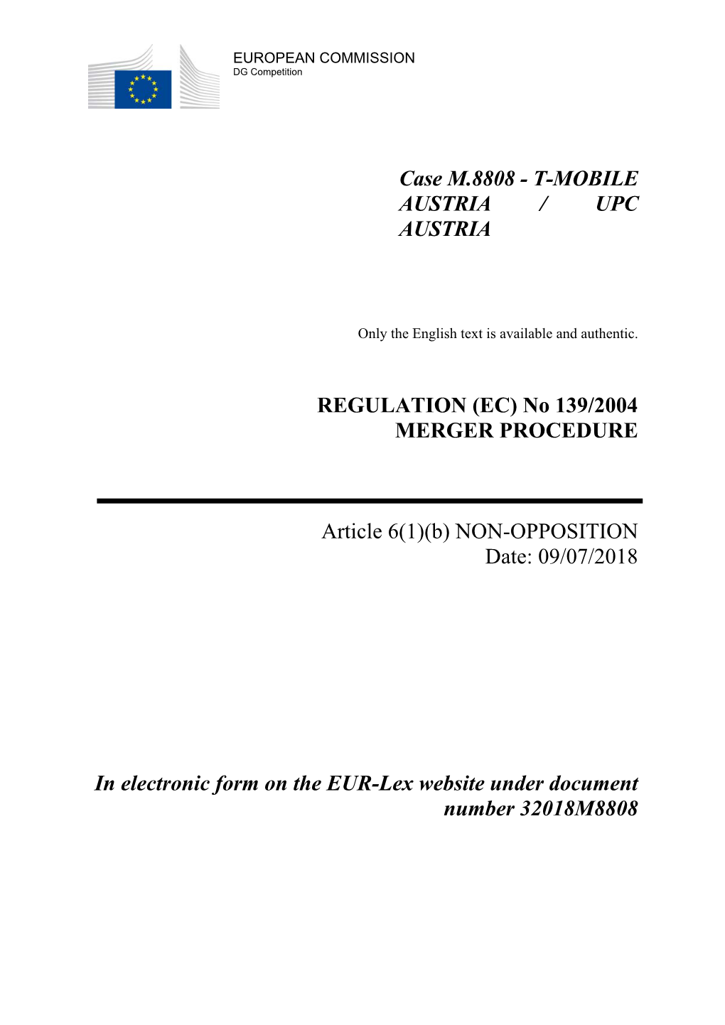 Case M.8808 - T-MOBILE AUSTRIA / UPC AUSTRIA