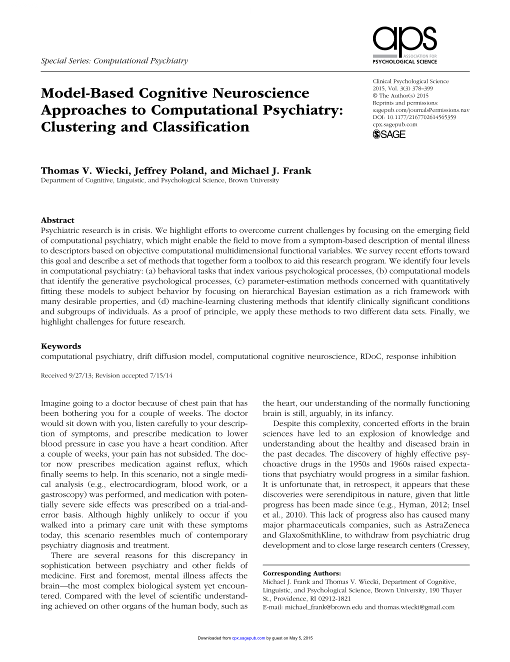 Model-Based Cognitive Neuroscience Approaches to Computational