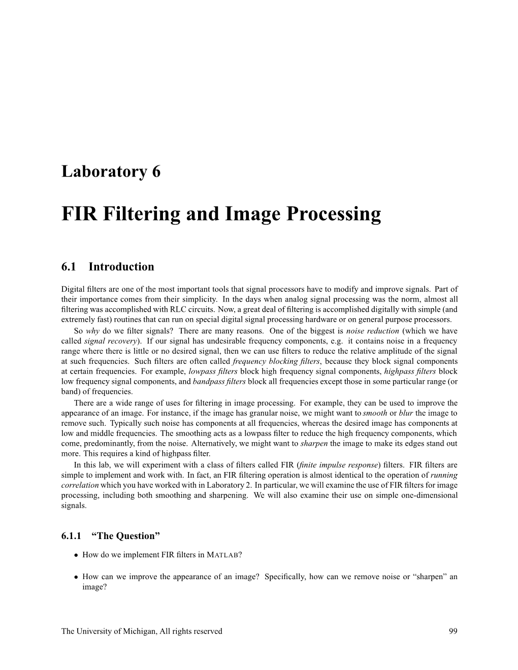 FIR Filtering and Image Processing