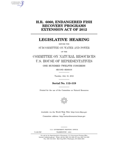 H.R. 6060, Endangered Fish Recovery Programs Extension Act of 2012